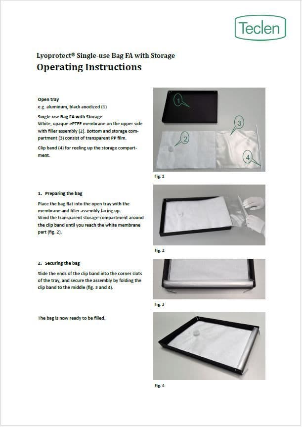 Operating instructions preview of Teclen Lyoprotect Single-use Bag FA with Storage