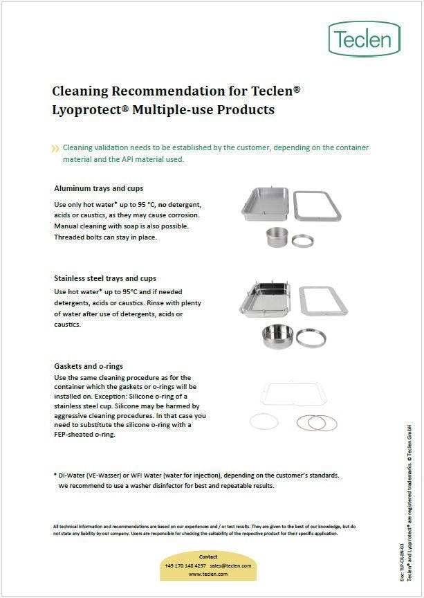 Preview of cleaning recommendation for Teclen Lyoprotect multiple-use products