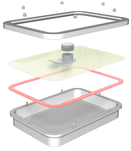 Exploded view of Lyoprotect Aluminum Tray, all layers in focus