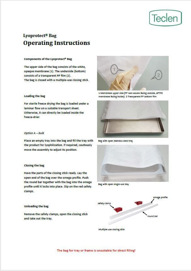 Operating instructions preview of Teclen Lyoprotect Bag