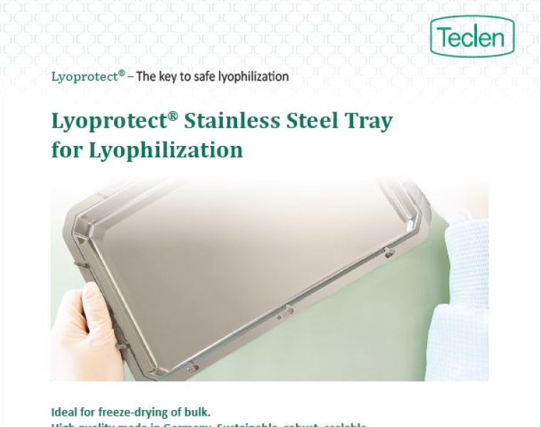 Datasheet preview of Teclen Lyoprotect Stainless Steel Tray for Lyophilization