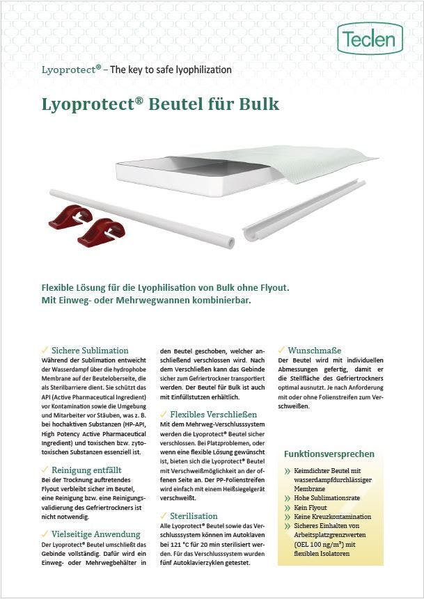 Datenblatt-Vorschau für den Teclen Lyoprotect Beutel für Bulk